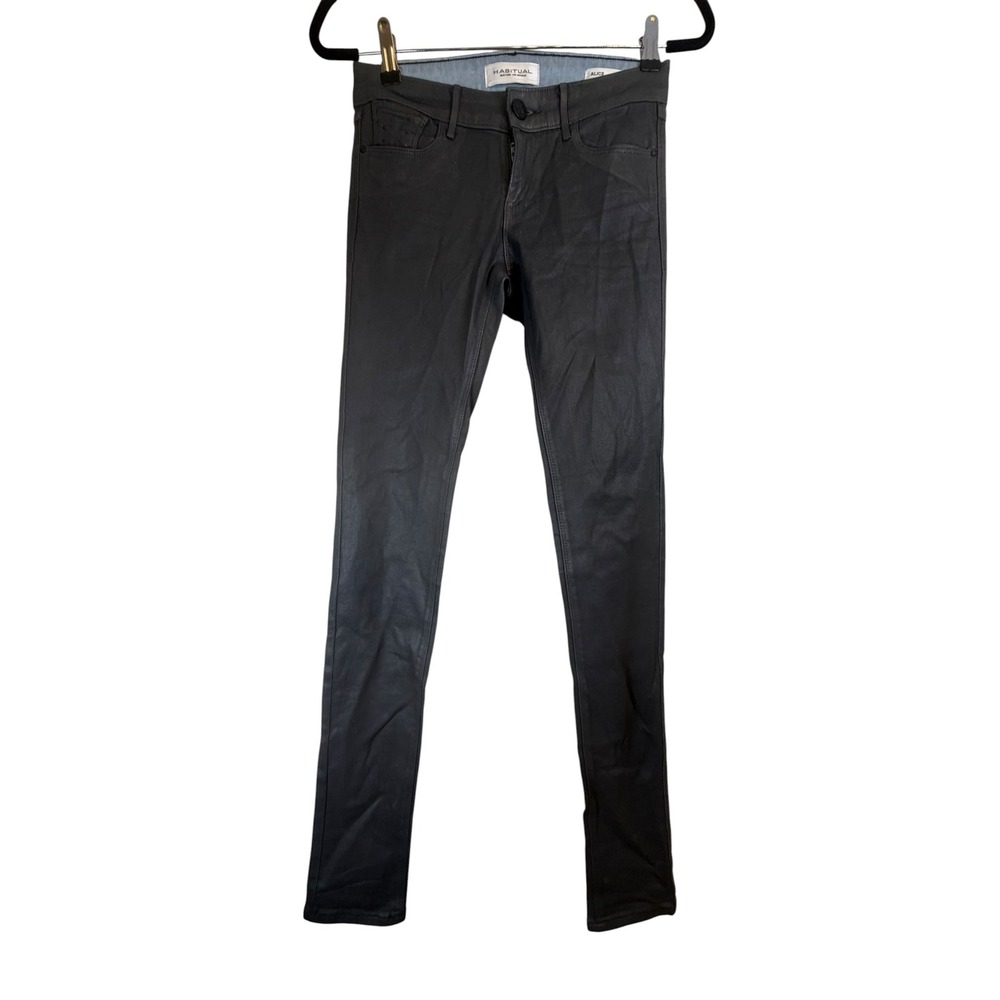 Habitual Alice Coated Skinny Jeans Womens 25 Charcoal Grey Metallic Waxed Denim